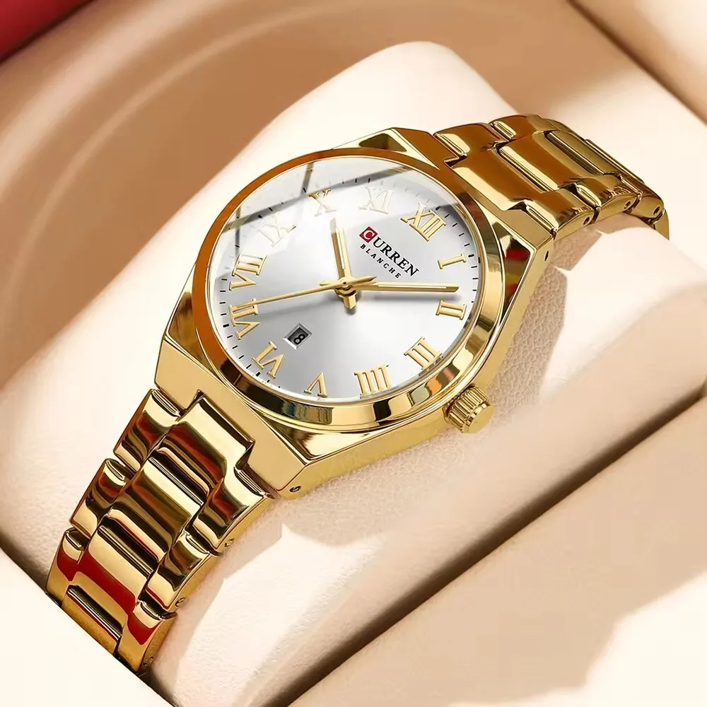 CURREN 9095 ساعة نسائية فاخرة على الموضة ساعة كوارتز أصلية مقاومة للماء من الفولاذ المقاوم للصدأ ساعة نسائية أنيقة relojes de mujer
