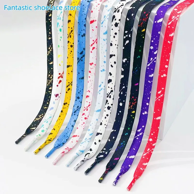 Rainbow Shoelaces for Sneakers Quality Fabric ink Splatter Shoe laces Fashion 0.8cm Flat AF1 Laces for Shoes 100/120/140/160CM