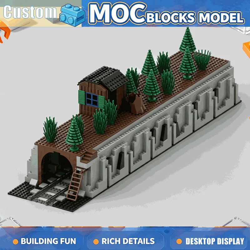 290PCS Railway Tunnel Building Blocks Landscape Train Track Model DIY Assembly Toy Forest Hillside Architecture Display Birthday
