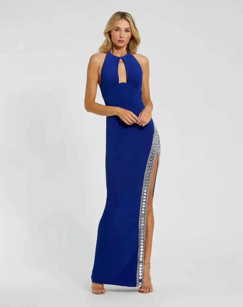 Customized Sexy Jersey Pleat Rhinestone Straight Halter Long Dresses Bespoke Occasion Dresses Sizes Available High quality Retro