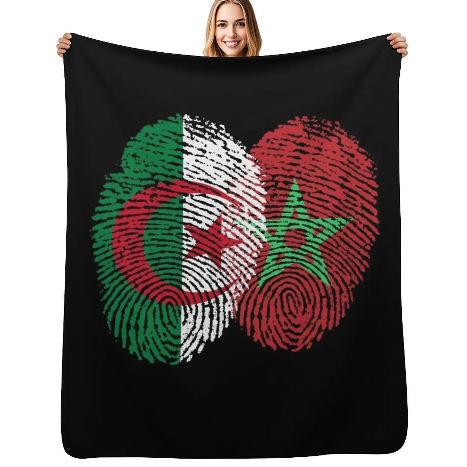 

AlgeriaMorocco Flags Fingerprint united Throw Blanket Lightweight Warm Blanket for Indoor Outdoor Use