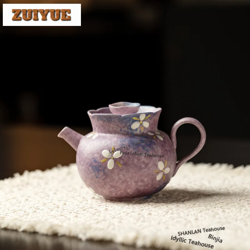 

150ml Hand-painted Purple Flowers Teapot Boutique Tea Infuser Pot Tea Maker Kettle With Strainer Chinese Tea Set Supplies Craft