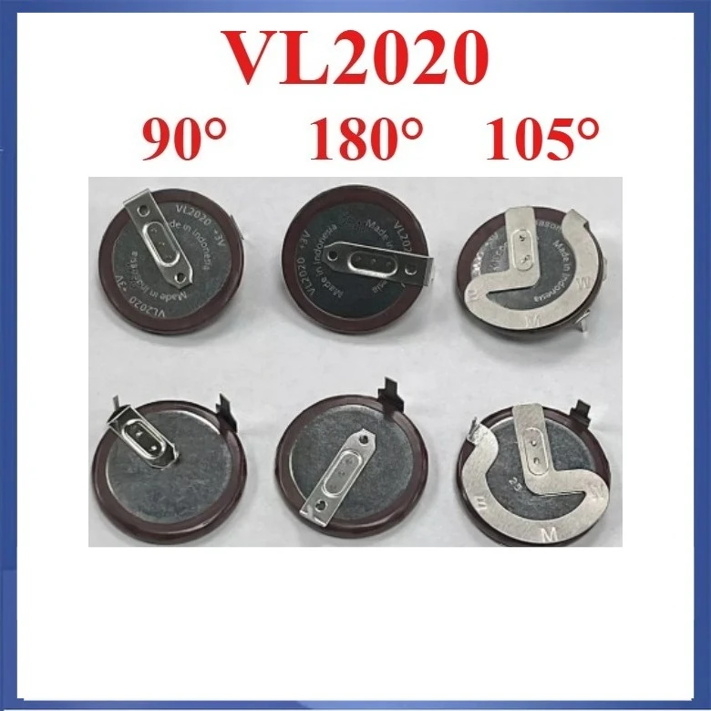 1 unidad VL2020 2020 3V VL2020/HFN Condensador de batería recargable con pin de 90 grados, 105 grados, 180 grados para llave de coche BMW