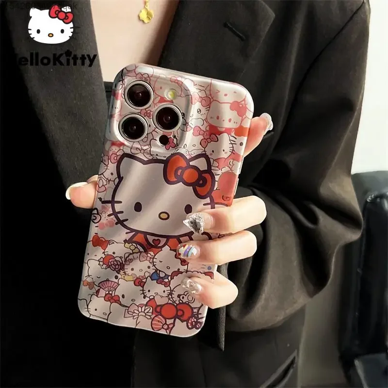 Sanrio Hello Kitty Pleated Design Cute Phone Case Soft Protective Cover For Iphone 12 13 14 15 Pro Max Aesthetic Silicone Case