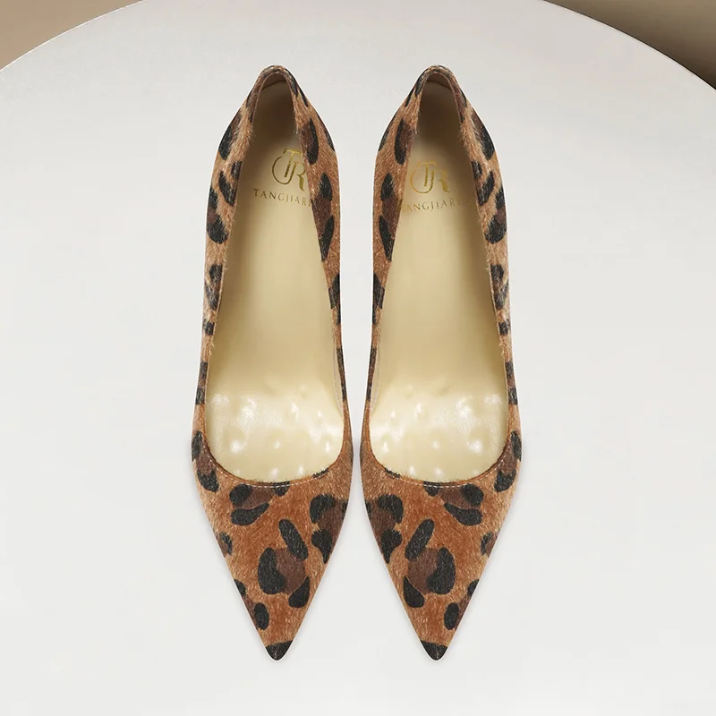 

2026Fashion New Zebra Hair Side Empty High Heels for Women, Thin Heels, Sexy Shallow Mouth, Golden Classic Queen Single Shoes