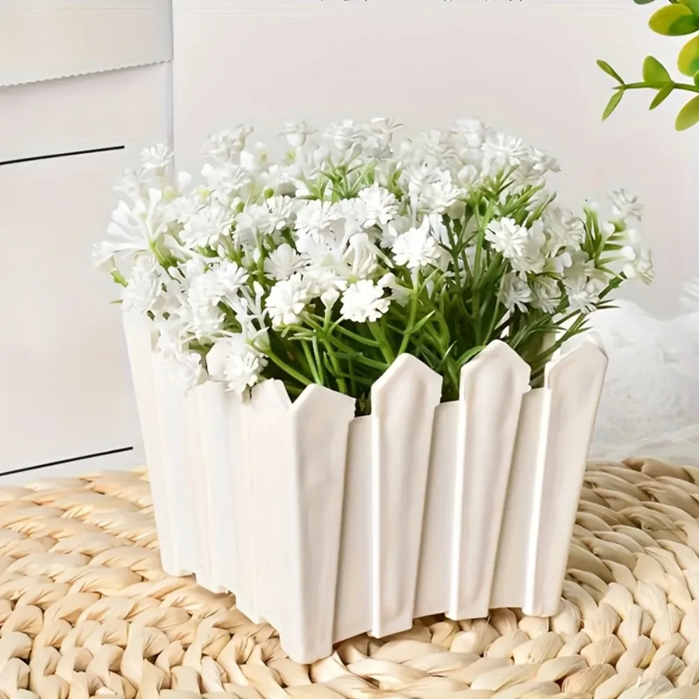 3pcs/set Outdoor Garden Window Sill Simulation Flower Planter Art Flower Arrangement Plastic Flower Pot Small Fence Flower Slot