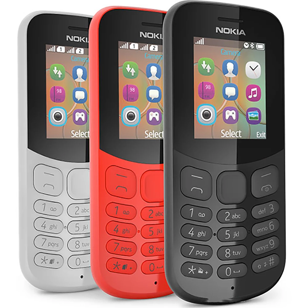 Nokia 130 2017 Резервный телефон с экраном 2 дюйма, двумя SIM-картами, батареей 1020 мАч, MP3-плеером, Micro USB, FM-радио, физическими кнопками, функциональный телефон для пожилых людей.