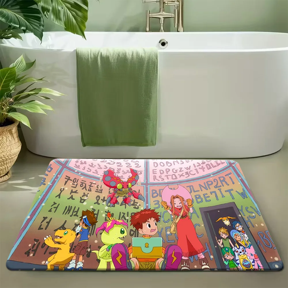 

Коврик для ванной Digimon Adventure DigiDestined & Partner Digimon Digital World Scene, нескользящий, впитывающий воду, из мягкого фланеля