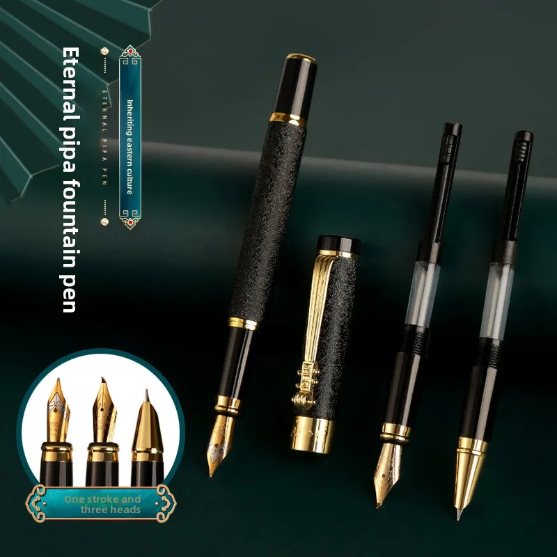 Manufacturer wholesale pipa pen three-piece set business office ink bag pen set student calligraphy hard pen