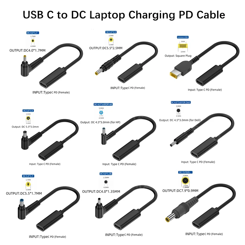 

USB 3.1 Тип C USB C Зарядное устройство для ноутбука Адаптер питания Преобразователь USB типа C «мама» на 4,0*1,35 5,5*2,5 4,5*3,0 4,0*1,7 мм Разъем постоянного тока
