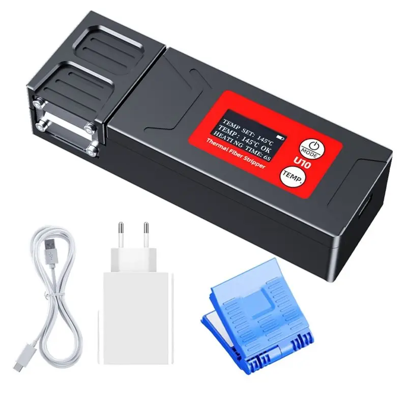 Reliable-Fiber Optical Wire Stripping Slitter Tool U10 Heated Fiber Thermal Stripper Pliers LED Display+ Wiping Clip Kit,Fiber O