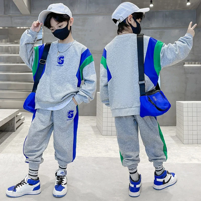 Boys Sweatshirt Sets Children's Fashion Suit Autumn Letter Tops Sweatpants 2Pcs New Kids Loose Casual Outfit Teen Sports Clothes