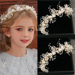 Girls Bridal Headband Imitated Pearl crystal Hair Headdress Flower Wreath Bride Garland Head Hoop Wedding Headbands Hair Jewelry