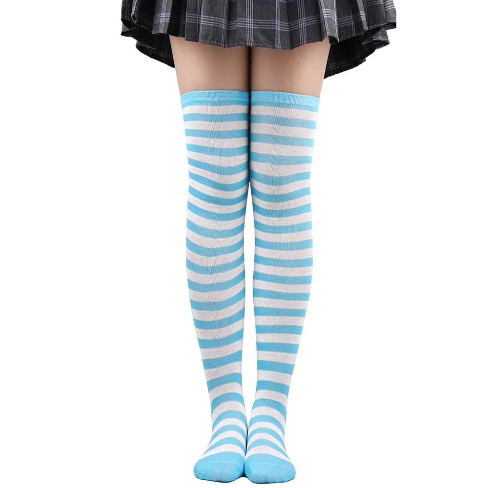Overknee-Strümpfe für Damen, gestreift, für Damen und Mädchen, schwarz, weiß, rosa, lange Socken über dem Knie, Femboy Cosplay, Lolita, Harajuku, Y2k