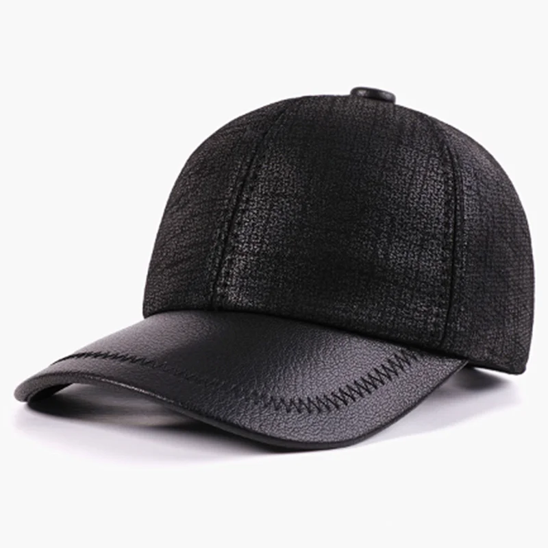 New Autumn Winter Natural Frosted Genuine Leather Cap Baseball Caps Men's Cap Printed Sheepskin Leather Warm Party Hats 모자 кепка