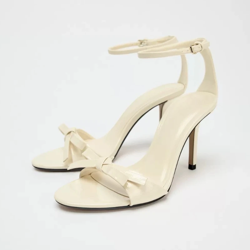 

Gold Bow Heeled Sandals Women Summer Elegant Party High Stiletto Heels Sexy Open Toe Ankle Strap Slingbacks Sandals Bridal Shoes