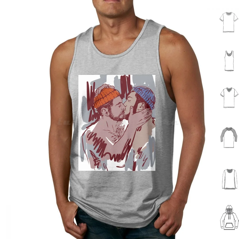 

Winter Time-Two Guys Dressed For Winter Kissing Майки Жилет без рукавов Winter Kiss Love Art Мужчины Мужчины Борода Борода