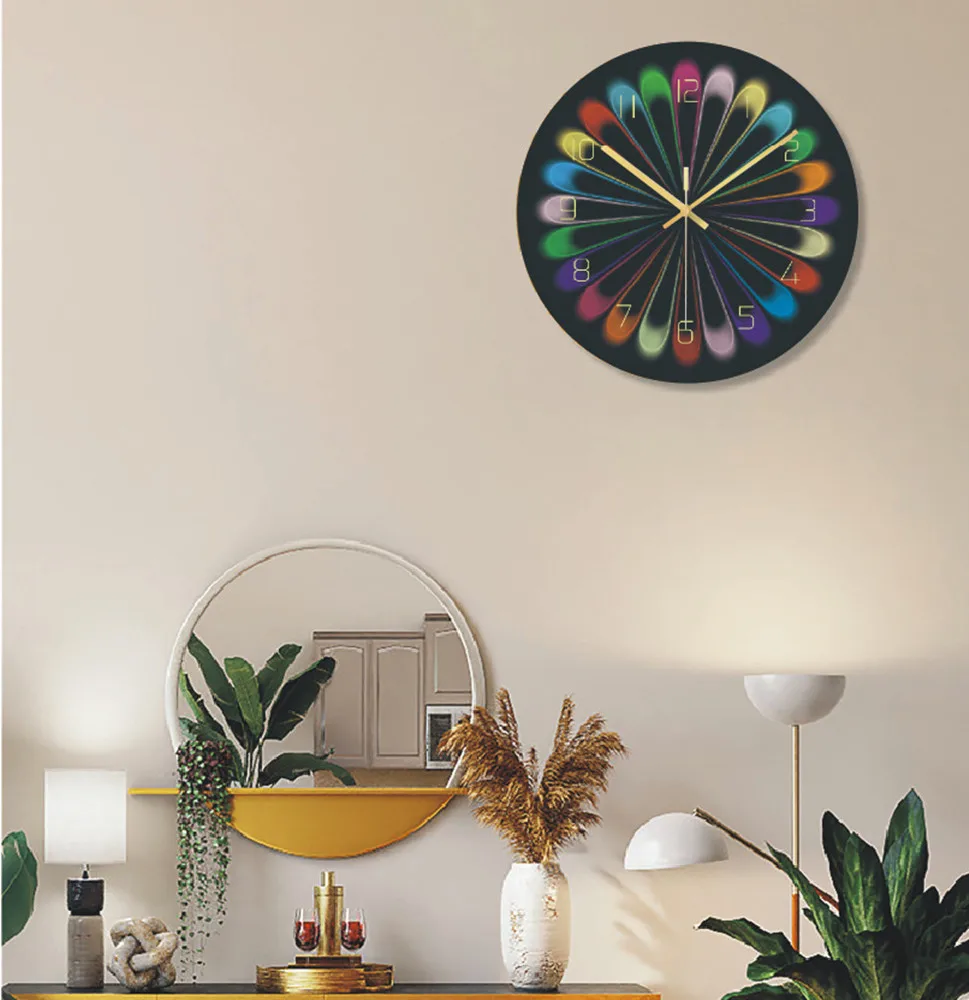 Supporto per orologio in vetro porcellanato blu e bianco con semplicità personalizzata e orologio da parete artistico colorato