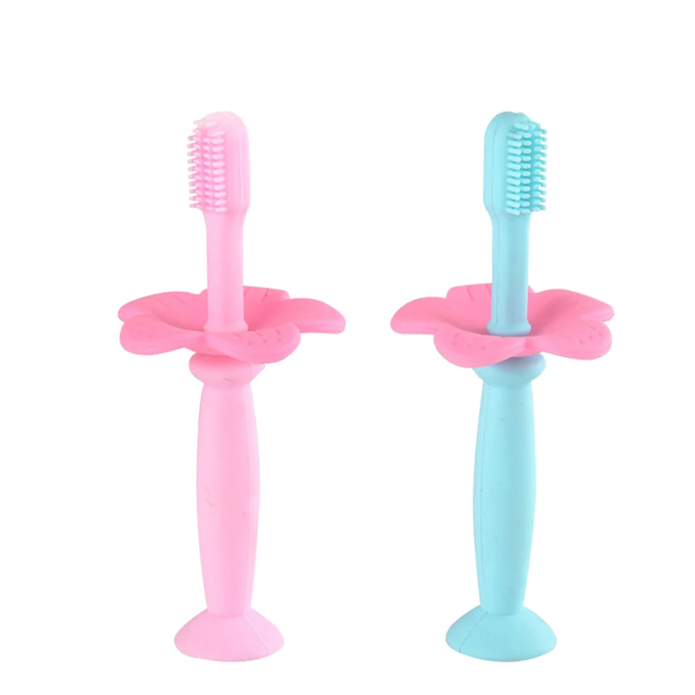 

2 шт., детская силиконовая зубная щетка, ручная защитная перегородка, защита от удушья, уход за полостью рта для малышей, мягкая щетина, удобная ручка