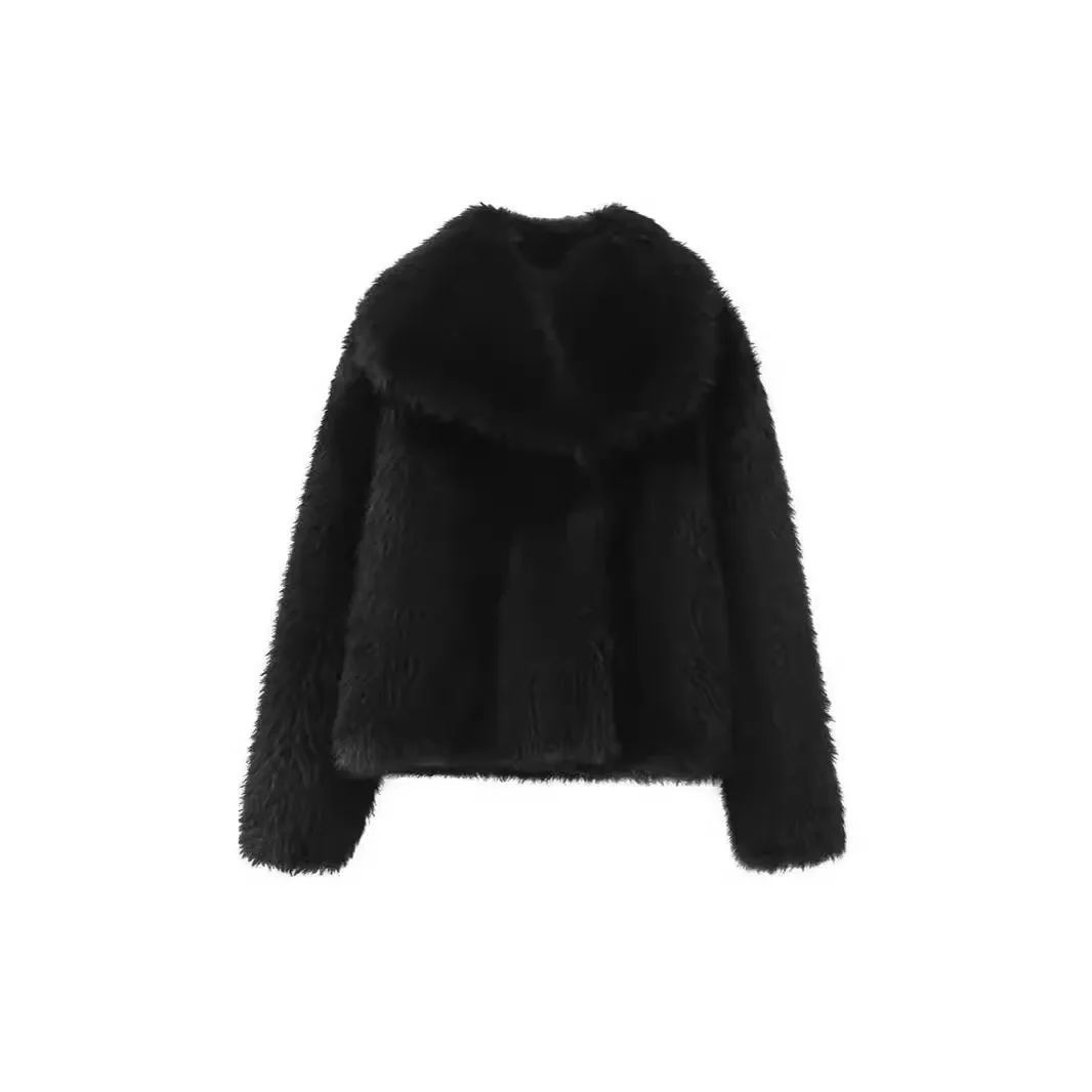 KIDCRKJ الشتاء النساء فرو المنك سترة الصلبة التلبيب طوق سميكة سيدة ايكو فو معطف الفرو مترهل أنماط الإناث معطف الفرو الاصطناعي