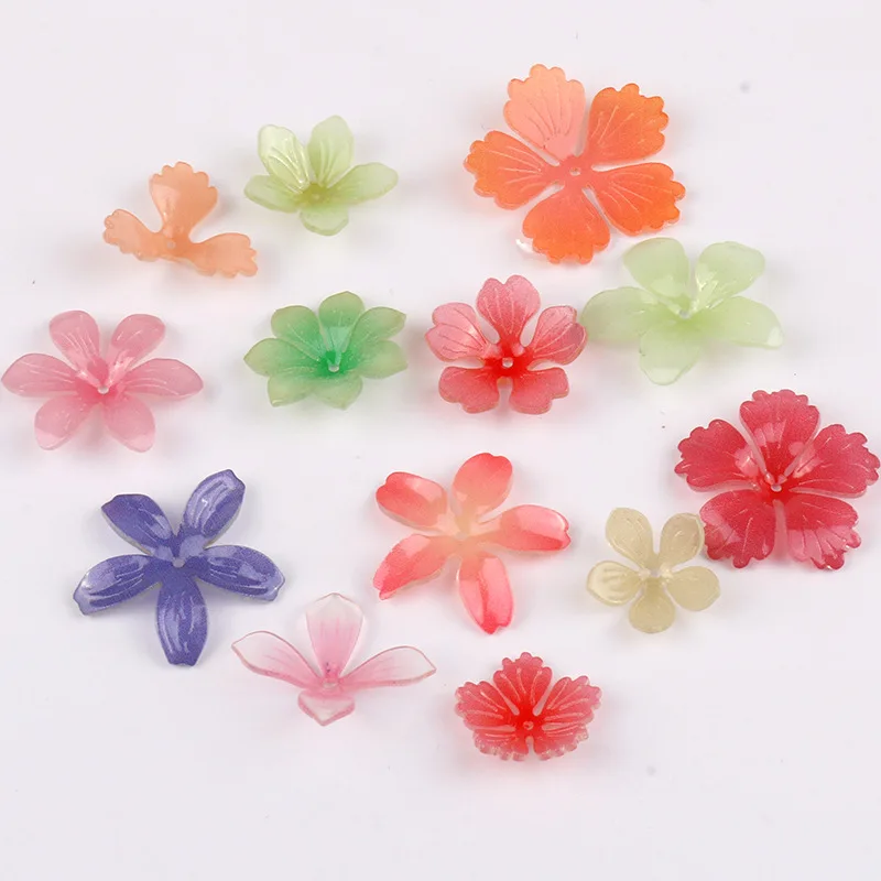 Summer style 50pcs/lot color print cartoon flowers shape acrylic beads diy jewelry earring/garment/hair accessory