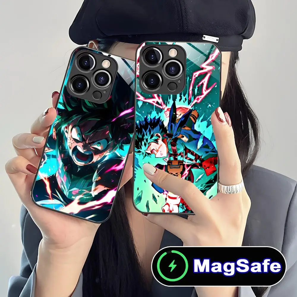 

My Hero Academia Izuku Deku Phone Case for iPhone 16 15 14 13 12 11 Pro Max Plus Mini MagSafe Glass Colour Protective Luxury