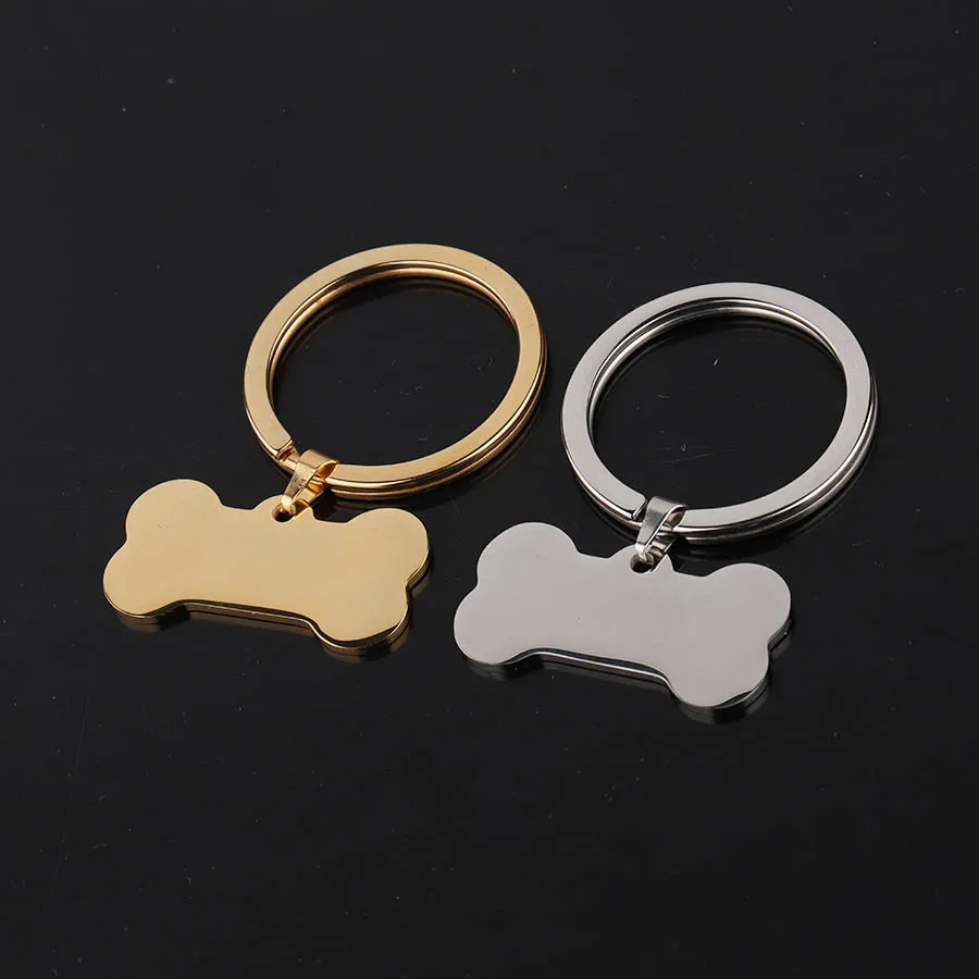 10Pcs Stainless Steel Pet Tag Keychain Pet Name for Puppy Dog Collar Tag Pendant Keyring Bone Pet Accessories Blank Collar Charm