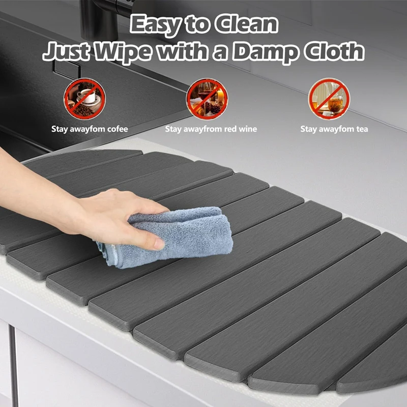Stone Drying Mats, Large Rounded Corner Diatomaceous Earth for Kitchen Countertops,Match Any Countertop (Gray, Large)-A68X
