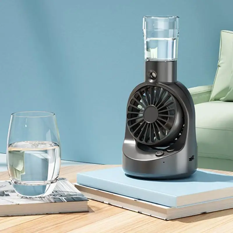 Ventilador de nebulización portátil, Mini ventilador de pulverización de mano, carga USB, suministros de refrigeración para exteriores con botella de nebulización para sala de estar y coche
