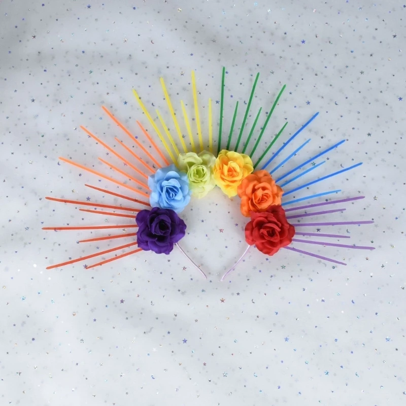 Rainbow Spiked Flower Headband Adornment Handmade Flower Headband Stylish Hair Accessory for Daily Wear Parties