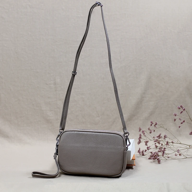 Leather Crossbody Bag Women's Soft Casual Single Shoulder Pure Color Top Layer Cowhide Multi-Compartment Practical Bag