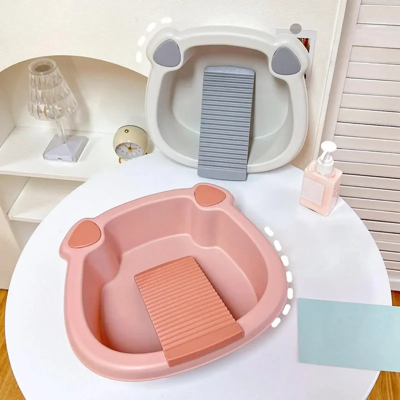 Washboard Baby Basin Manual Laundry Washer Basin Plastic Wash Tub with Washboard for Hand Washing Clothes