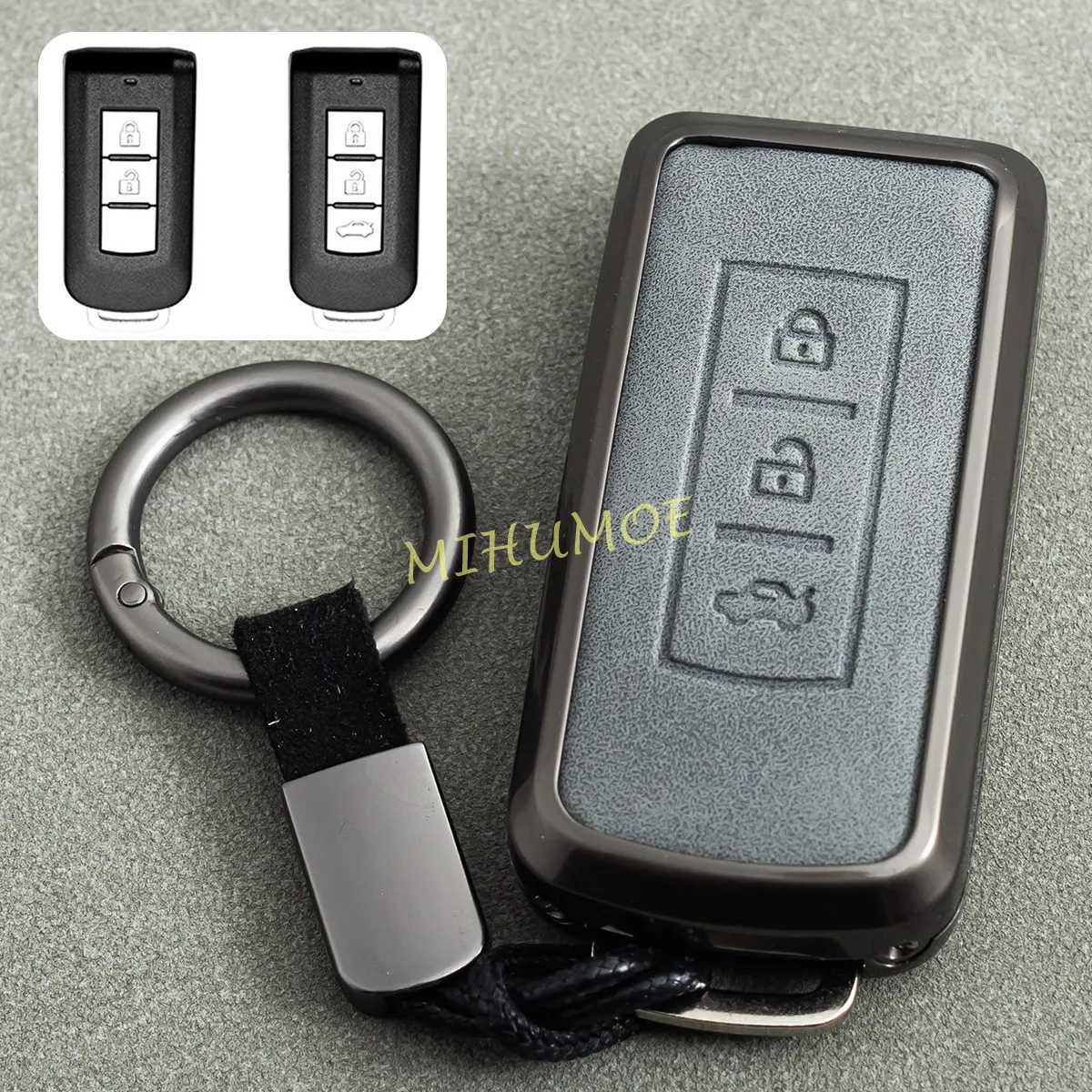 

For Mitsubishi Outlander Sport Eclipse Cross ASX Pajero Sport Mirage Lancer Metal Leather Car Key Fob Case Cover Keychain Ring