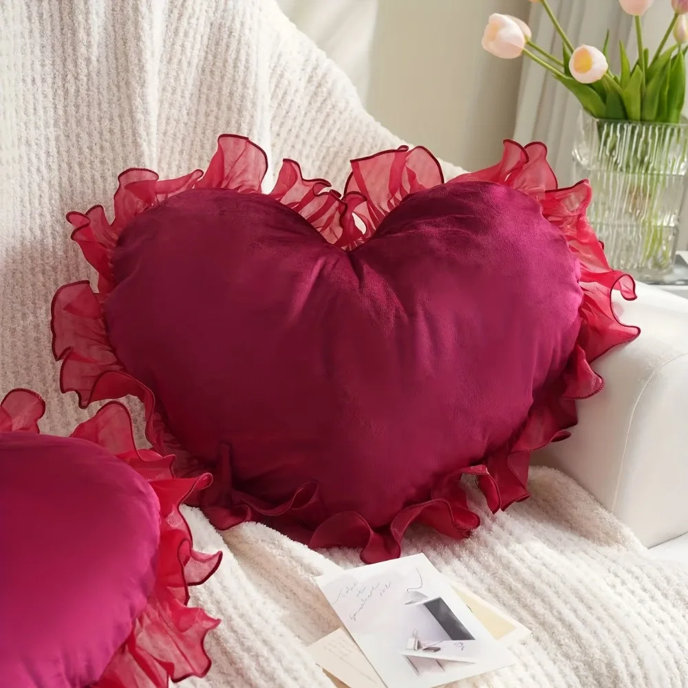 

1PC Heart Pillowcase Cushion Soft Velvet/lace Pillow Cover Decorative Girl Princess Room Decoration Sofa Living Room for Love