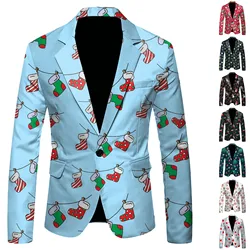 Fashion Christmas Printed Suit Jacket Men Xmas New Year Coat Red Green Costumes Slim Fit Blazers Jackets Masculino Dress Blazer