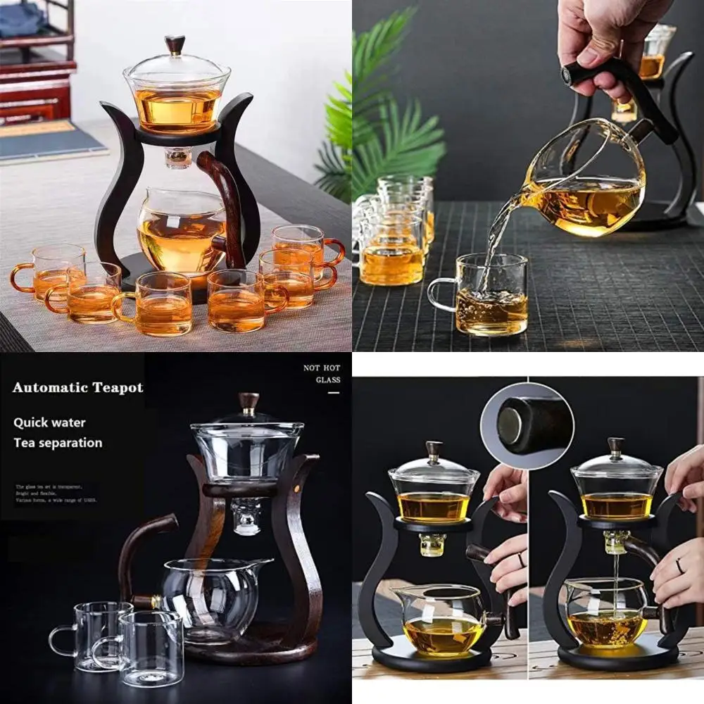 

Полуавтоматический капельный вращающийся стеклянный чайный сервиз с заварником, 6 чашек, приготовление чая в стиле ленивого кунг-фу