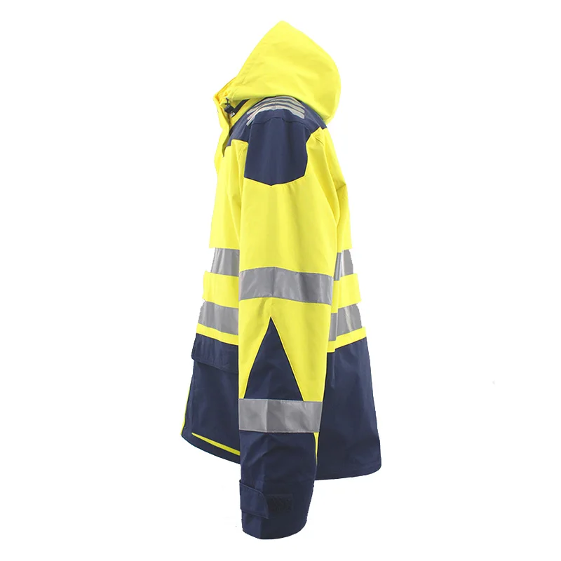 High Reflective Jacket Zip Hooded Jackets with Removable Fleece Linner Two Tone Work Jacket Reflector Hi Vis Winter Jacket