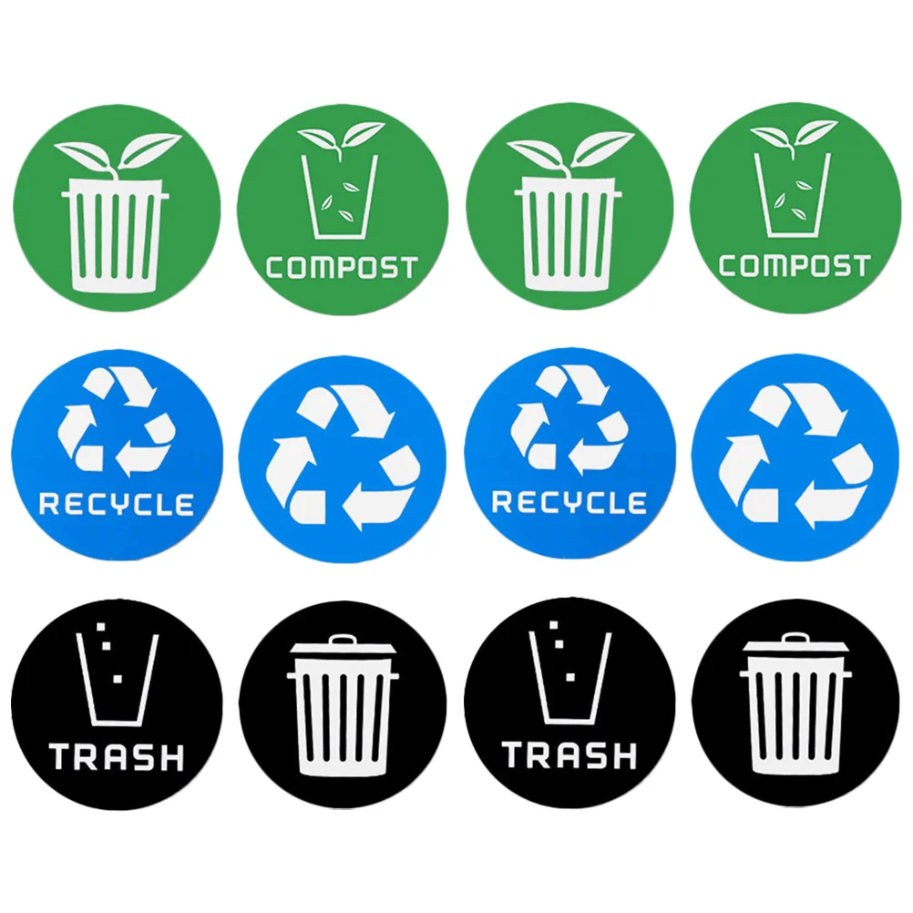 

12 Pcs Garbage Sorting Stickers Compost Trash Bin Labels Logo Can Decal Pvc Waste Miss