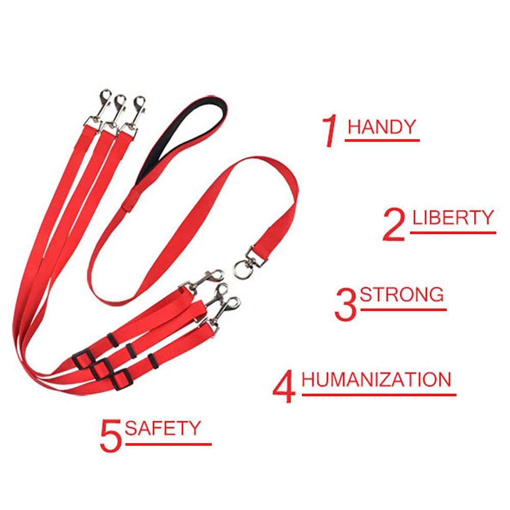 Dog Triple Head Leash Set with Adjustable One-to-Three Leash Nylon