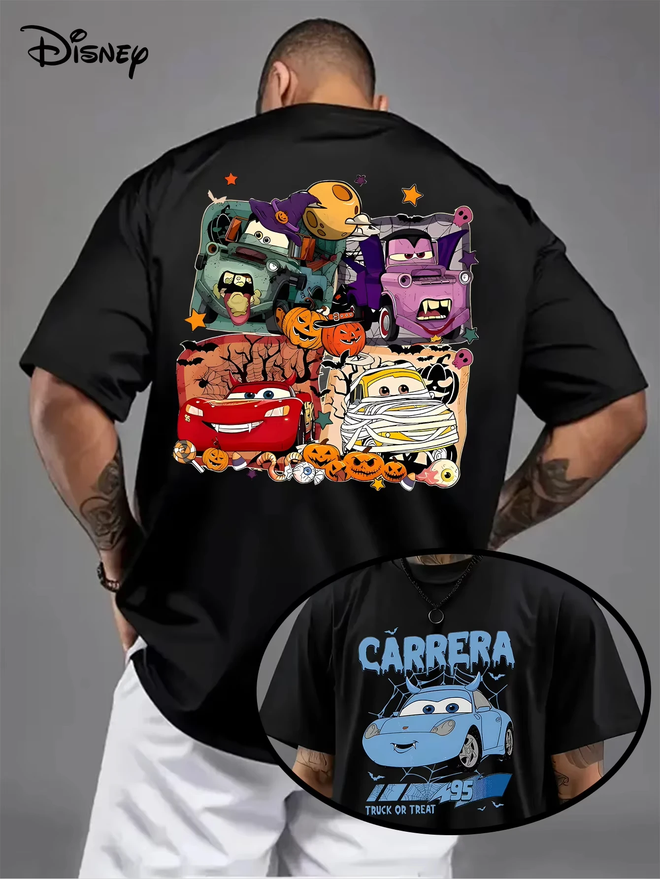 

Men's Disney Cars Lightning McQueen Pattern T-Shirt Daily Leisure and Theme Activities Wear Unisex Cotton Short Sleeve Oversized