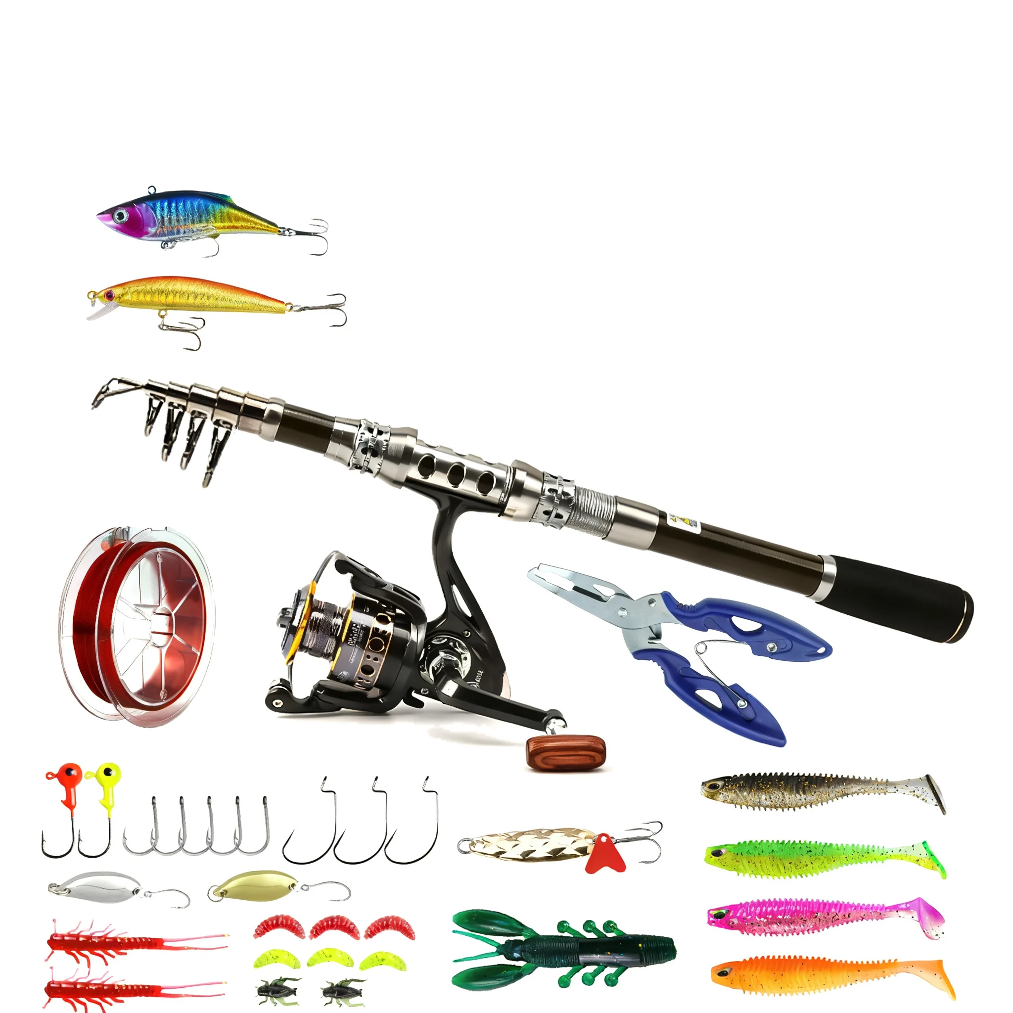 Reel Carbon Fishing Rod Telescopic Saltwater Freshwater Kit Travel Lure Set Complete