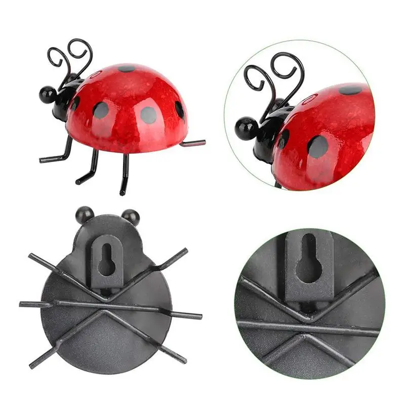 PCS โลหะ Ladybugs รั้วสวน Wall Art ตกแต่งประติมากรรมผนังกลางแจ้ง