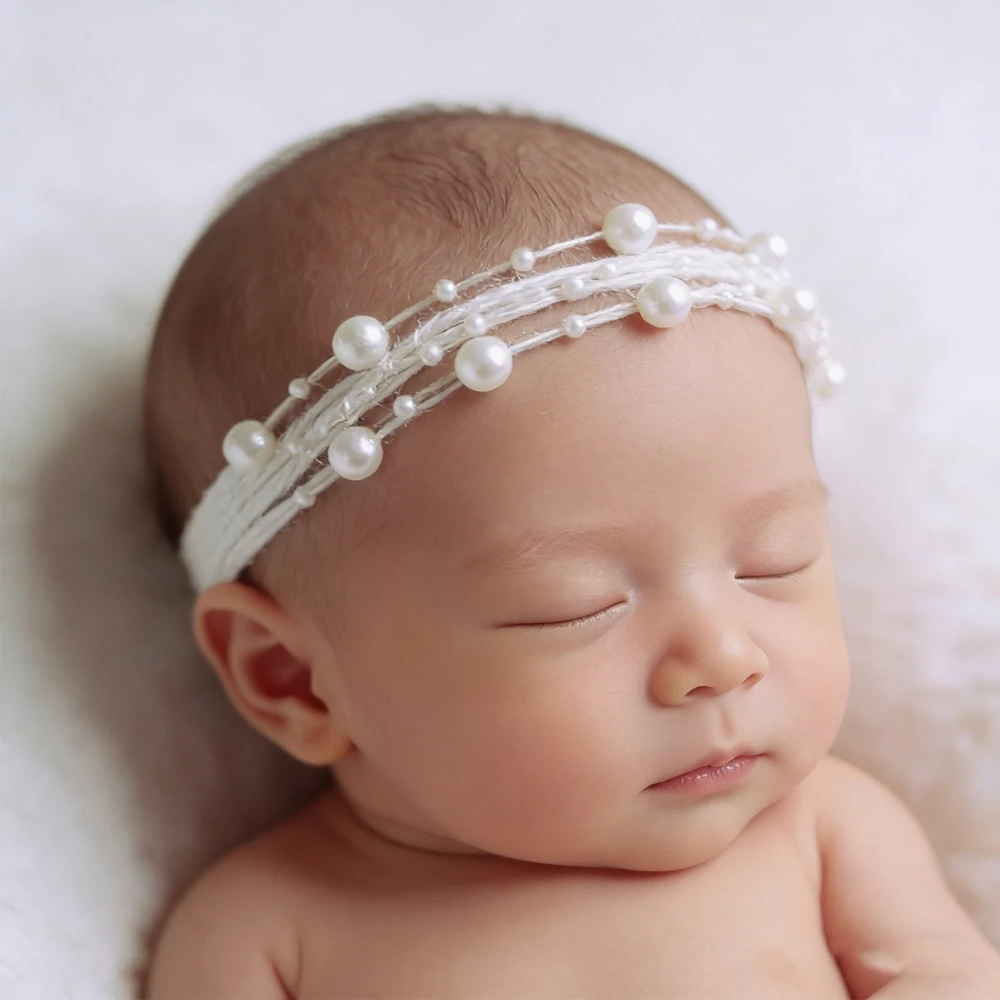 Newborn Photography Accessories Handmade Pearl Headband for Photo Shoot Infant Photo Props