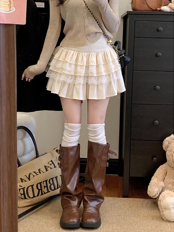 

plus Size Lace High Waist Versatile Cake Short Skirt Korean Style Commute Pear Shape Body Slimming Design Sensation Autumn Ne...