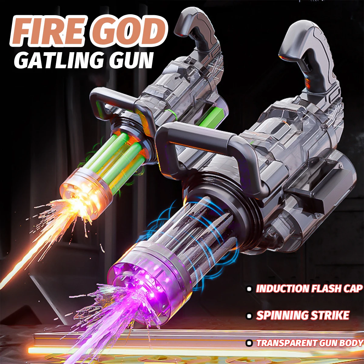 لعبة مسدس الماء جاتلينج الأوتوماتيكية مع إضاءة رائعة مسدس شفافة بود مسدس ناسف مدفع حمام سباحة صيفي هدية للأطفال البالغين #3