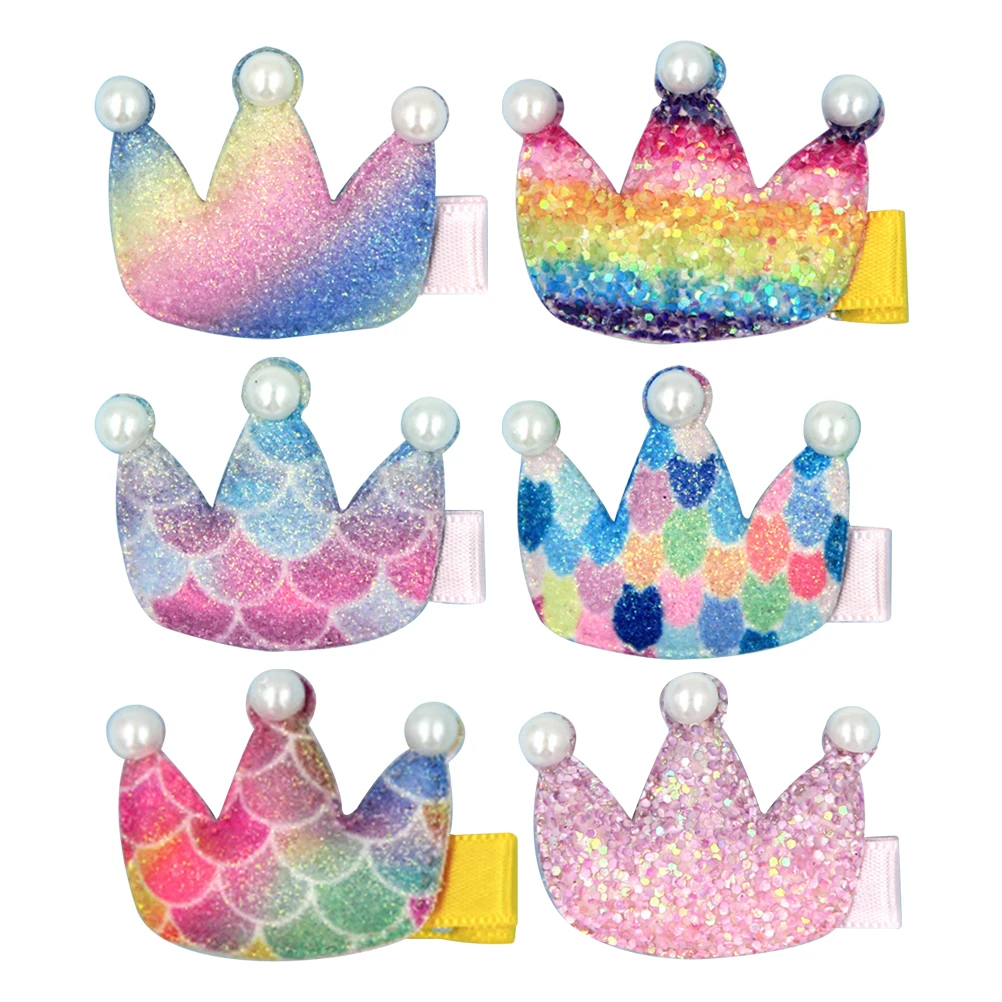 

6pcs Rainbow Hair Clips Shiny Bling Crown Kids Barrette Bobby Pin Hairpin Girls Japanese Korean Child Bright Beautiful