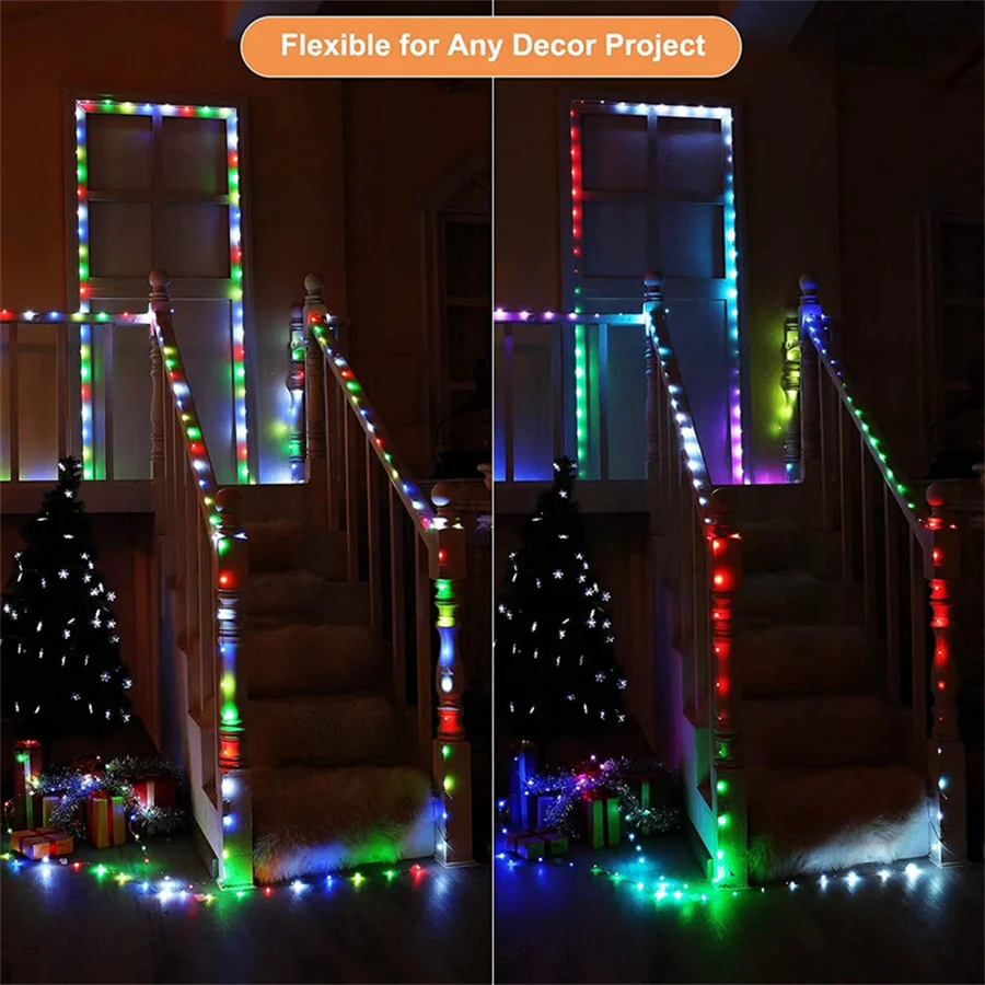 2024 Nieuwjaar Kerstdecoratie Bt/App Bediening Sprookjesachtige Tuinverlichting 20M Rgb Led Party Slinger Lichtslinger Voor Indoor Outdoor