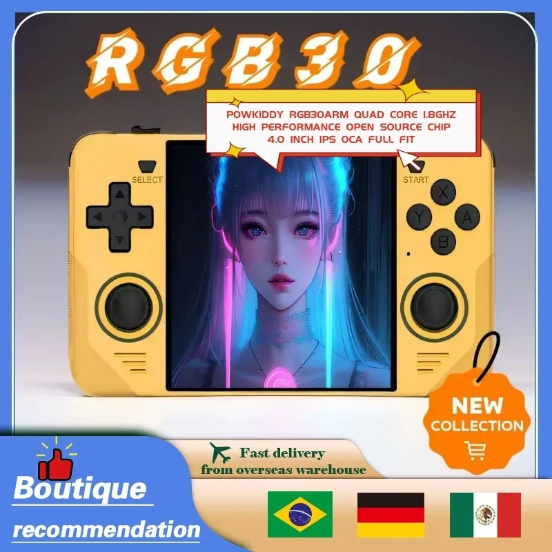 POWKIDDY RGB30 Handheld Game Console Retro Pocket Portable WIFI HD Open-Source Built-in 450 PSP Games RK3566 4 Inch Ips Screen