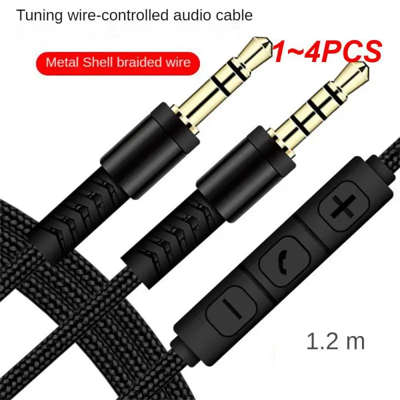 1~4PCS 1.2m Audio Cable 3.5mm to Jack 3.5mm Speaker Line Aux Cable Male to Male with Mic to volume control for Headphone Car