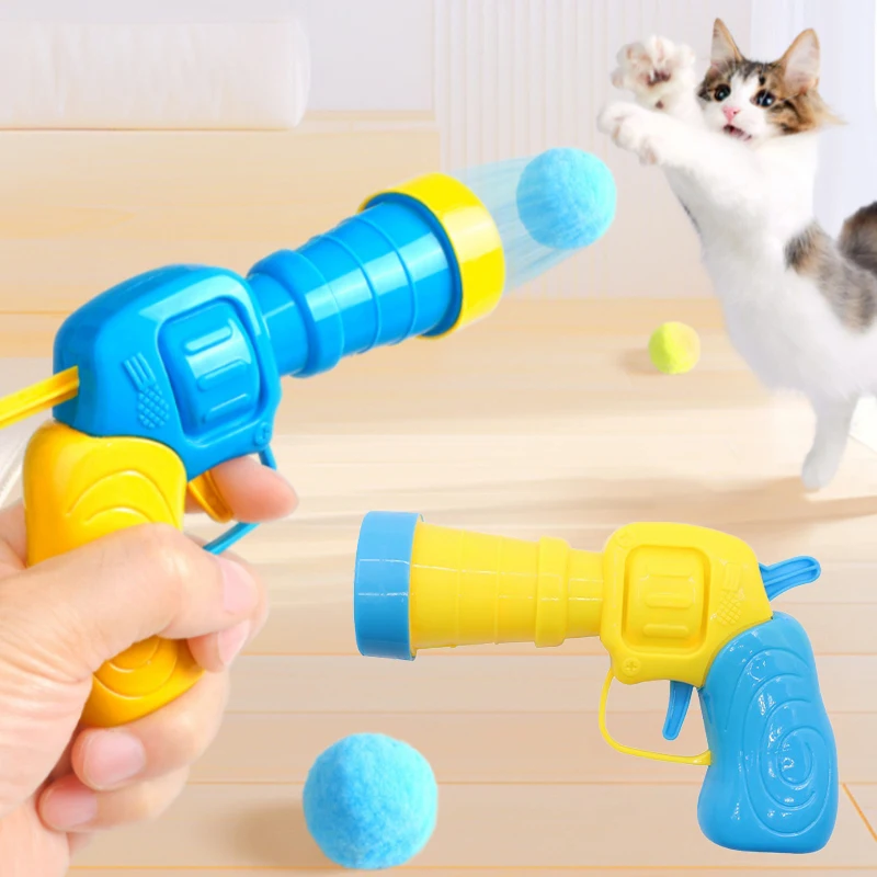Cat Plush Ball Shooting Gun Kitten Creative Shooting Gun Games Stretch Plush Ball Toy Cat Self Hi Silent Ball Toy Pet Supplies